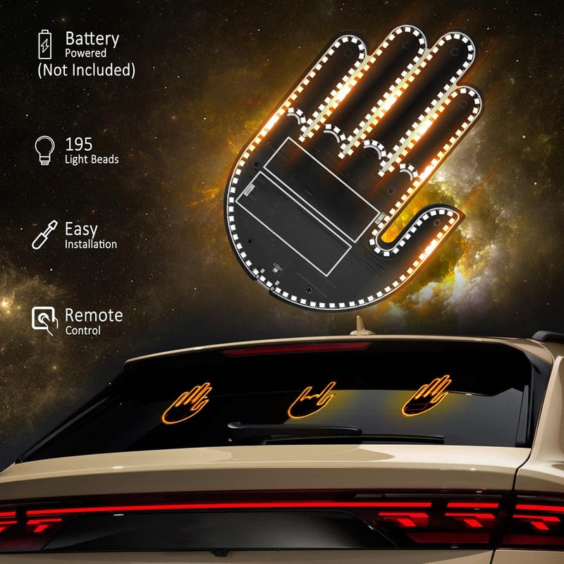 ISUNMEA Car Rear Glass Decorative Lights with Remote Control - Funny Car Finger Lights - Ideal Gift for Women Led Window Sign Light for Car Accessories (Yellow) - Image 4